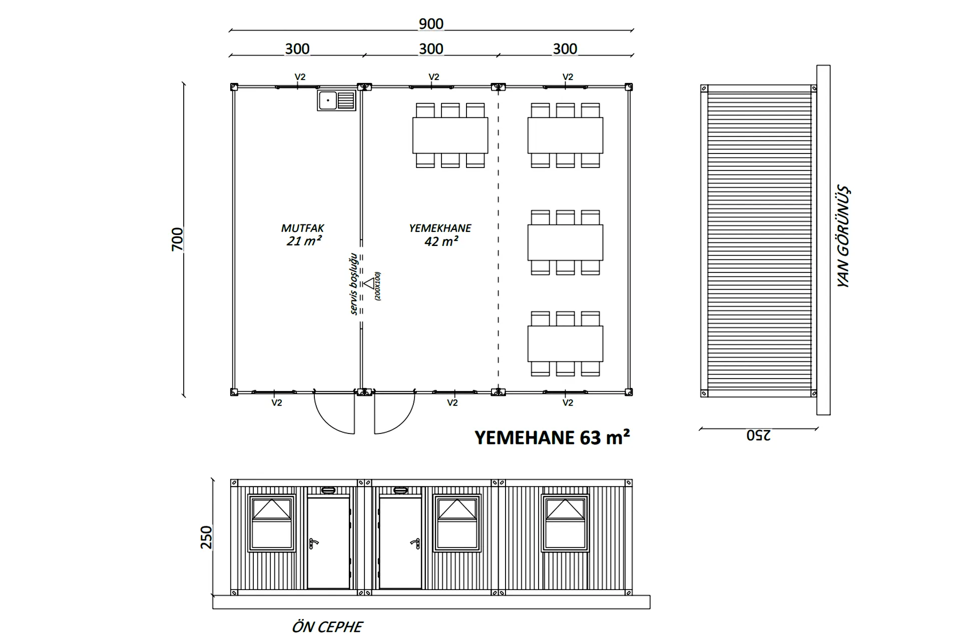 Yemekhane Konteyneri 63 m²